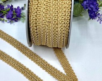 Gold upholstery trim, 15mm / 5/8" pale gold scrolled gimp braid for furniture and home decor - 1m 3m 5m