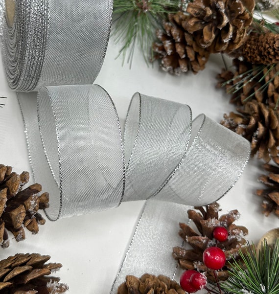 Buy Wired Edge Silver Ribbon, Metallic Silver Semi-sheer Trim for Christmas  Tree Decoration, Wreaths and Bows 1.5 Inch / 38mm Wide 1m 5m 10m Online in  India 