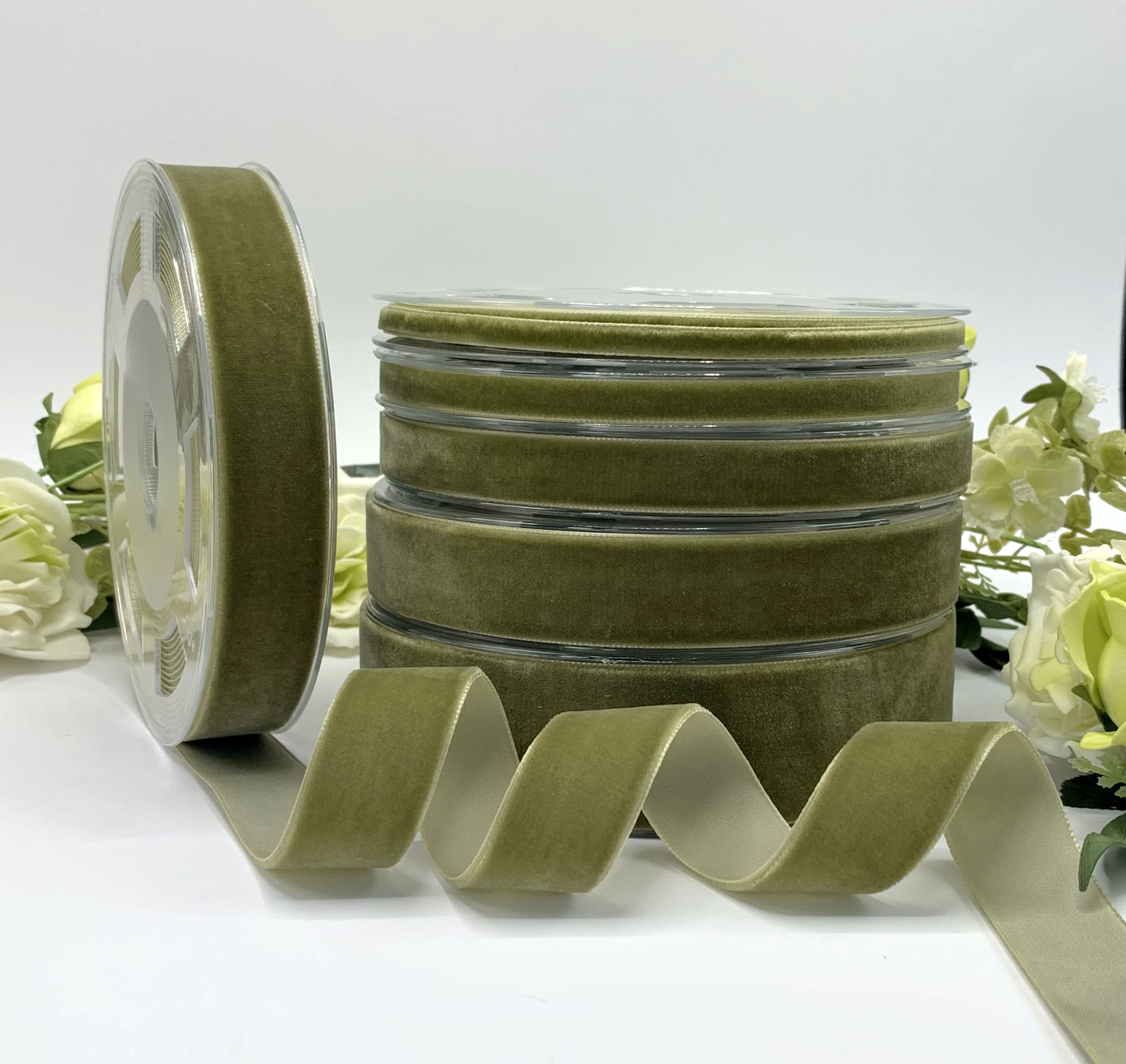 Olive green velvet ribbon, vintage soft moss green choker velvet, thi…