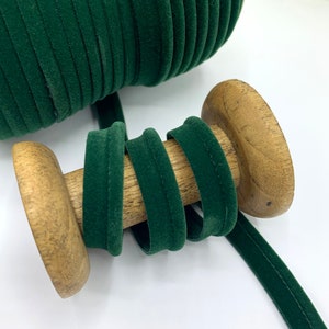 Flanged 10mm velvet piping cord, 3mm cord 7mm insertion tape for cushions, bags and home decor seams, premium quality velvet in 7 colours Bottle Green