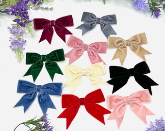 Velvet bows, pre-tied 1 inch wide velvet bows in 11 colours for Christmas gifts, weddings and hair accessories - Bow size 9cm x 6cm