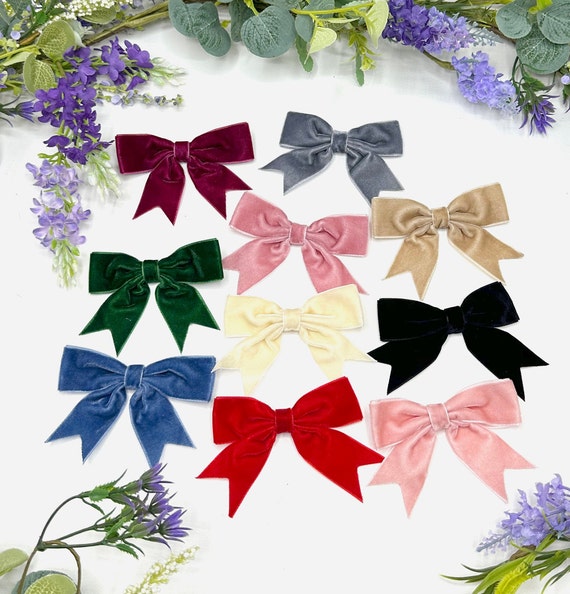 Velvet Bows, Pre-tied 1 Inch Wide Velvet Bows in 11 Colours for Christmas  Gifts, Weddings and Hair Accessories Bow Size 9cm X 6cm 