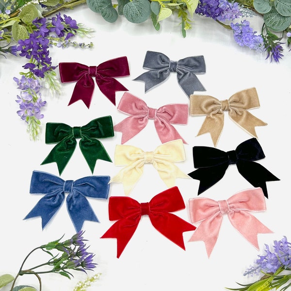 Velvet bows, pre-tied 1 inch wide velvet bows in 11 colours for Christmas gifts, weddings and hair accessories - Bow size 9cm x 6cm