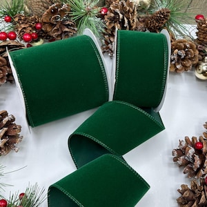 Bedraad groen fluwelen lint voor kerststrikken, bloemendecoraties voor winterbruiloften en deurkransen: 6 of 10 cm breed