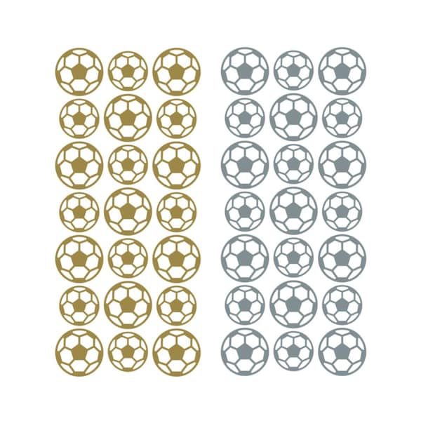 Fußball Sticker, ablösbare folierte Silber oder Gold Fußbälle in 2 Größen - 21 Sticker für Partys, Geburtstagskarten und Dekorationen