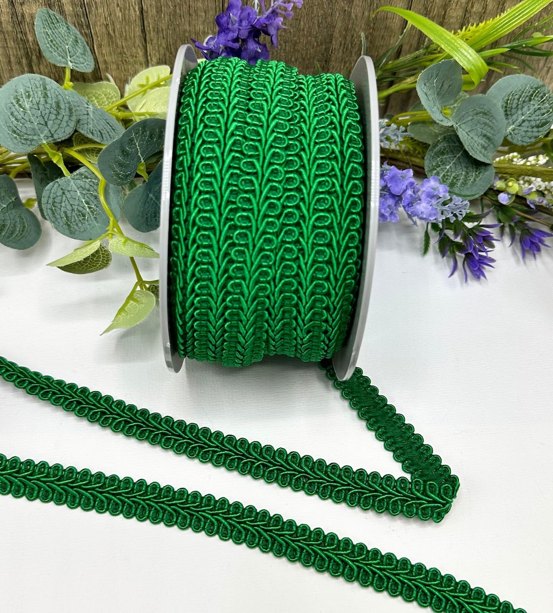 Emerald Green Upholstery Trim, 15mm Scrolled Gimp Braid for Furniture