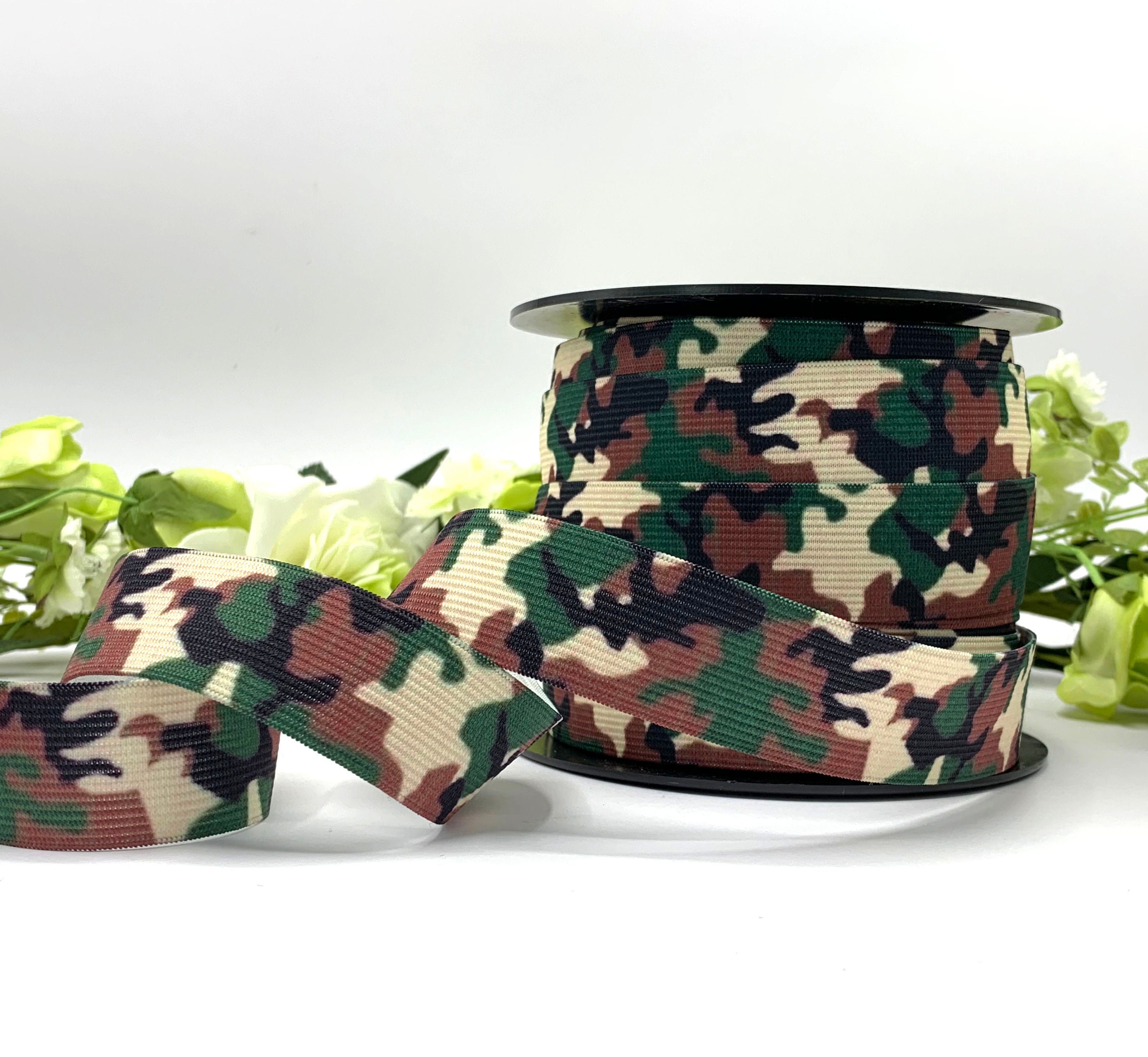 ARMY GREEN CAMOUFLAGE CAMO 1" 20mm WIDE ELASTIC WEBBING strapping strong. ARMY GREEN CAMOUFLAGE CAMO 1" 20mm WIDE ELASTIC WEBBING strapping strong.
