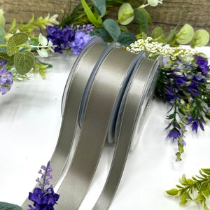 Dusty sage green double satin ribbon in 6 widths, wedding sash, hair and flower ribbon, gift wrap and stationery - 1m to 10m increments