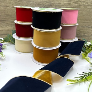 Ruban de velours câblé de 2,5 pouces avec dos en or métallique pour les couronnes de Noël et d'automne, les noeuds de mariage et les décorations florales