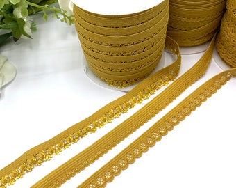 Mustard gold Lingerie Elastic, Bra Strap, Picot Lace Edging, Underwear Trim