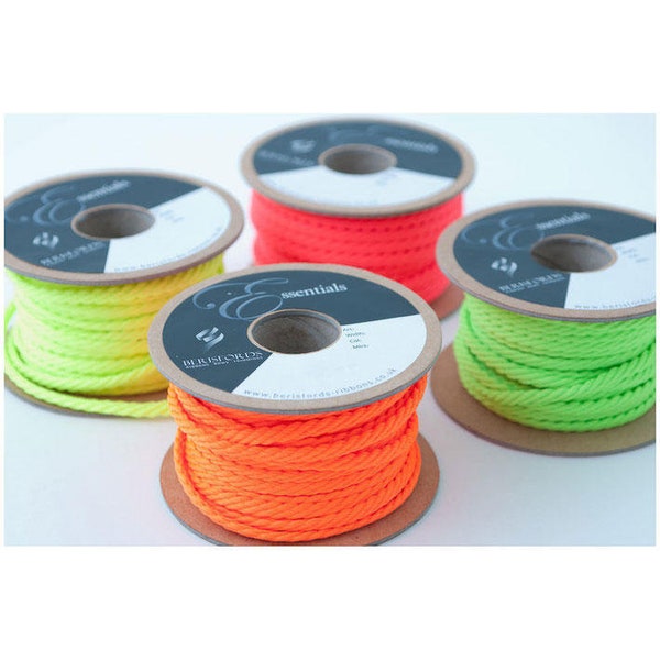 5mm fluorescent twisted cord, neon orange yellow or green chunky drawstring for sewing, bag handles, laces and more - 5m piece