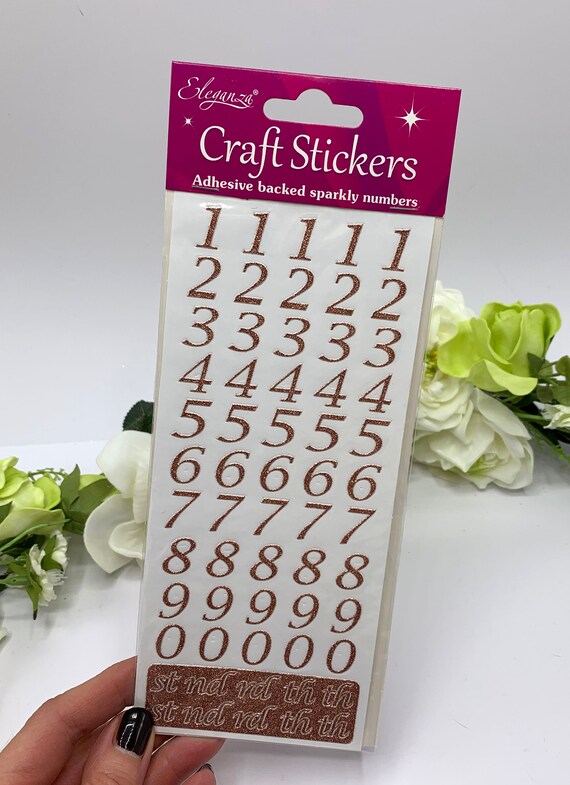 Glitter Number Stickers, Rose Gold, Gold, Silver Sparkly Script Number  Embellishment for Weddings, Birthday and Papercrafts 