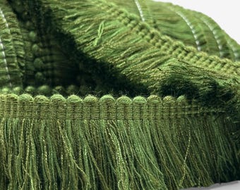 Bordo per tappezzeria con frange in viscosa verde oliva da 30 mm, bordatura per cuscini