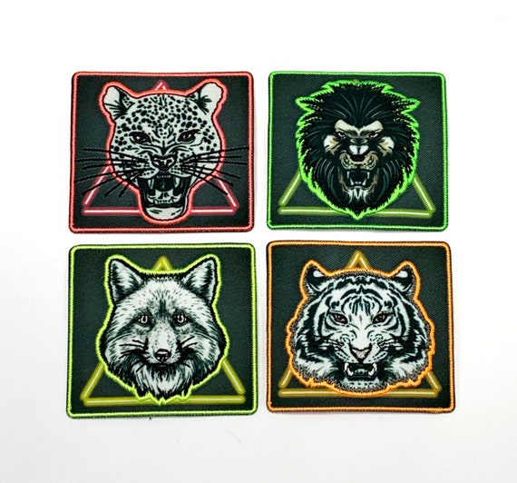 Wild Animal Patches, Leopard, Lion, Wolf, Tiger, Iron on or Sew on Patches  for Jackets, Neon Patch 