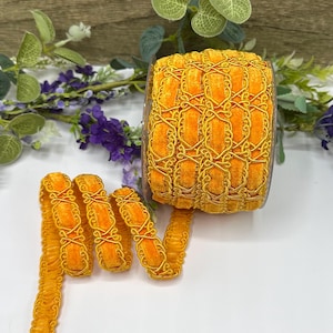 Yellow Gold velvet trim luxury chenille braid for dressmaking, upholstery, lampshades, furniture and home decor -5/8&quot; 16mm wide