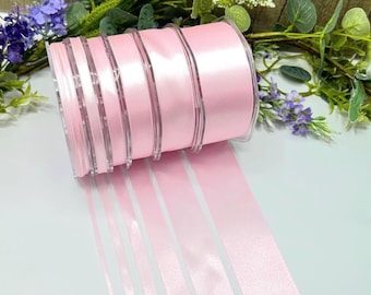 Rosa Doppeltes Satinband für Hochzeiten, Geschenkverpackungen, 7 Breiten