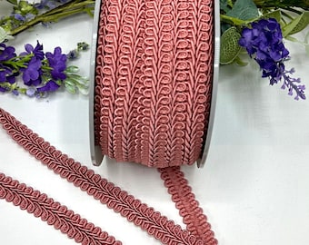 Dusty pink upholstery trim, 15mm / 5/8" antique pink scrolled gimp braid trim for furniture and home decor - 1m 3m 5m
