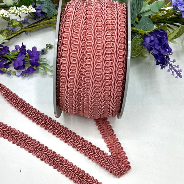 Dusty pink upholstery trim, 15mm / 5/8" antique pink scrolled gimp braid trim for furniture and home decor - 1m 3m 5m