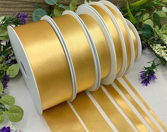 Gold double sided satin ribbon, RECYCLED eco friendly Christmas ribbon for weddings, anniversary gifts - 7 widths in 1m to 10m increments
