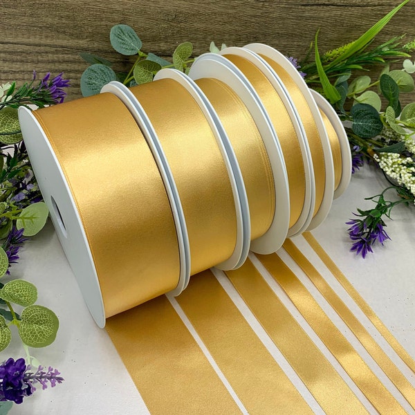 Gold double sided satin ribbon, RECYCLED eco friendly Christmas ribbon for weddings, anniversary gifts - 7 widths in 1m to 10m increments