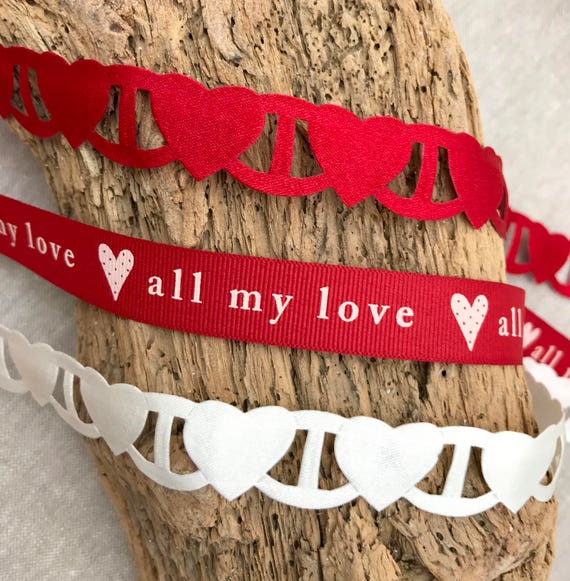 Red Ribbon for Valentines Day Decorations, Ribbons for Crafts Love Ribbon,  Red Heart Ribbon for Gift Wrapping Valentine Ribbon