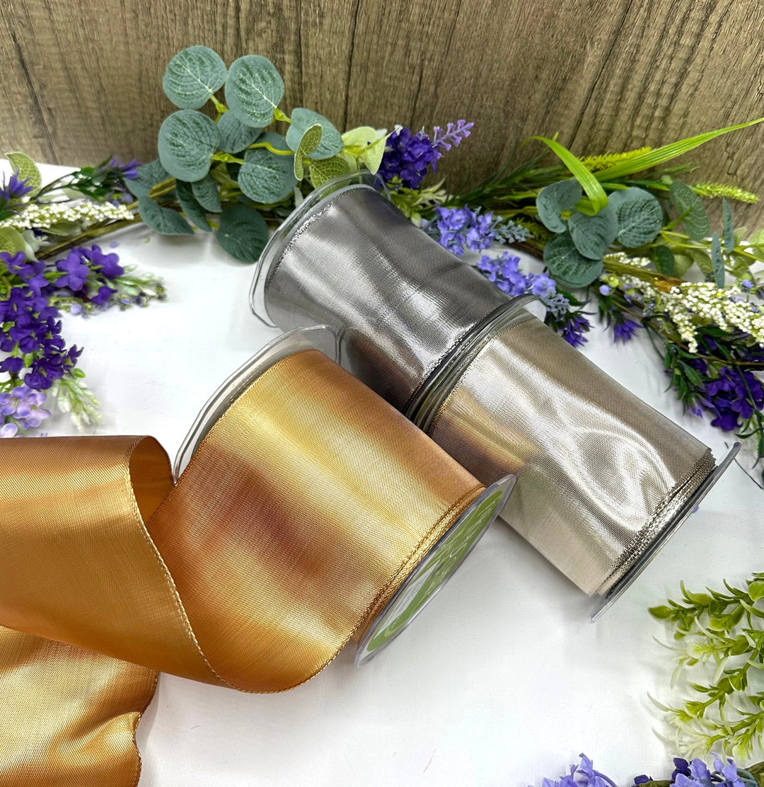 Wired Metallic Shimmer Ribbon, Liquid Gold, Silver, Champagne Gold (3. ...