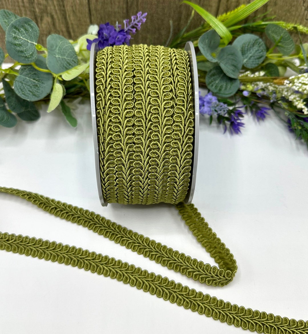 Olive Green Upholstery Trim, 15mm Scrolled Gimp Braid for Furniture