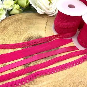 Bright Pink lingerie elastic collection, FOE, plush bra straps and pretty picot lace edge elastics for knickers and underwear - 5 designs