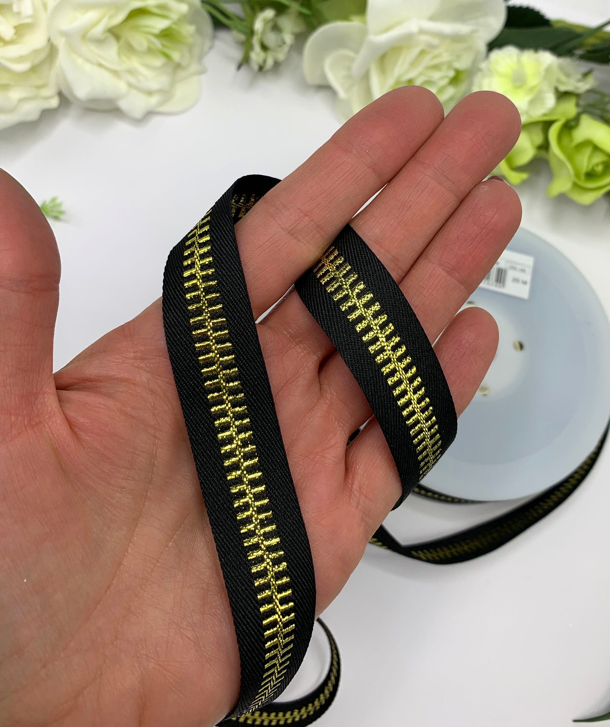 Faux zipper tape double sided black twill tape with woven zip Etsy