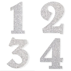 Pegatinas de números con brillantina plateada - Autoadhesivas despegables - Números del 0 al 9 - Pegatinas de cumpleaños ligeras y brillantes de 2" - Edad y fecha de hito