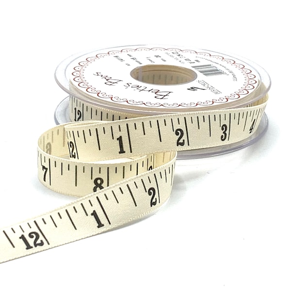 Measuring Tape Ribbon - 15mm Natural Trim with Black 1 Inch Print Tape Measure Print - Gift Wrap for Crafters - Ruler Ribbon Sewing Tape