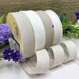 3cm Linen Bias Binding, linen blend single fold bias tape in neutral shades - Oatmeal, Natural, Beige and White - 1.25 inch - 1m 3m 5m