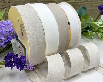 Neutral Linen Blend Bias Tape, Single Fold, 1.25 inch