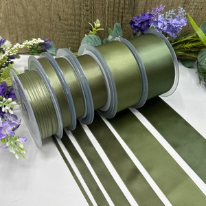 Olive Green double satin ribbon in 7 widths, wedding sash, hair and flower ribbon, gift wrap and stationery - 1 to 10m increments