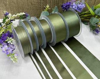 Olive Green double satin ribbon in 7 widths, wedding sash, hair and flower ribbon, gift wrap and stationery - 1 to 10m increments