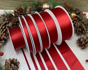 Berry Red double sided satin ribbon, RECYCLED eco friendly Christmas trim for weddings, anniversary gifts - 7 widths in 1m to 20m increment