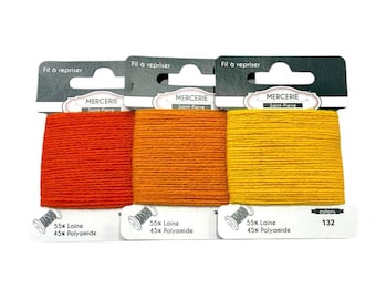 Wool darning thread for repairing and mending knitwear and socks - orange yellow - 15m bobbin