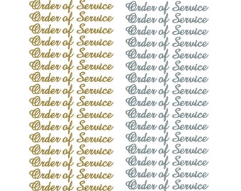 Order of Service peel off stickers, foiled Silver or Gold for Weddings, funerals and services - 16 stickers