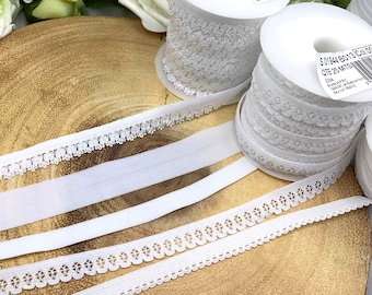 White Lingerie Elastic Collection, FOE, Bra Straps, Picot Lace Edge