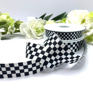 Checkered Flagge Band - 1,5 cm oder 2,5 cm schwarz & weiß Karomuster, Tortenband, Rennwagen Tortenband, Motorsport Dekoration, Vatertag