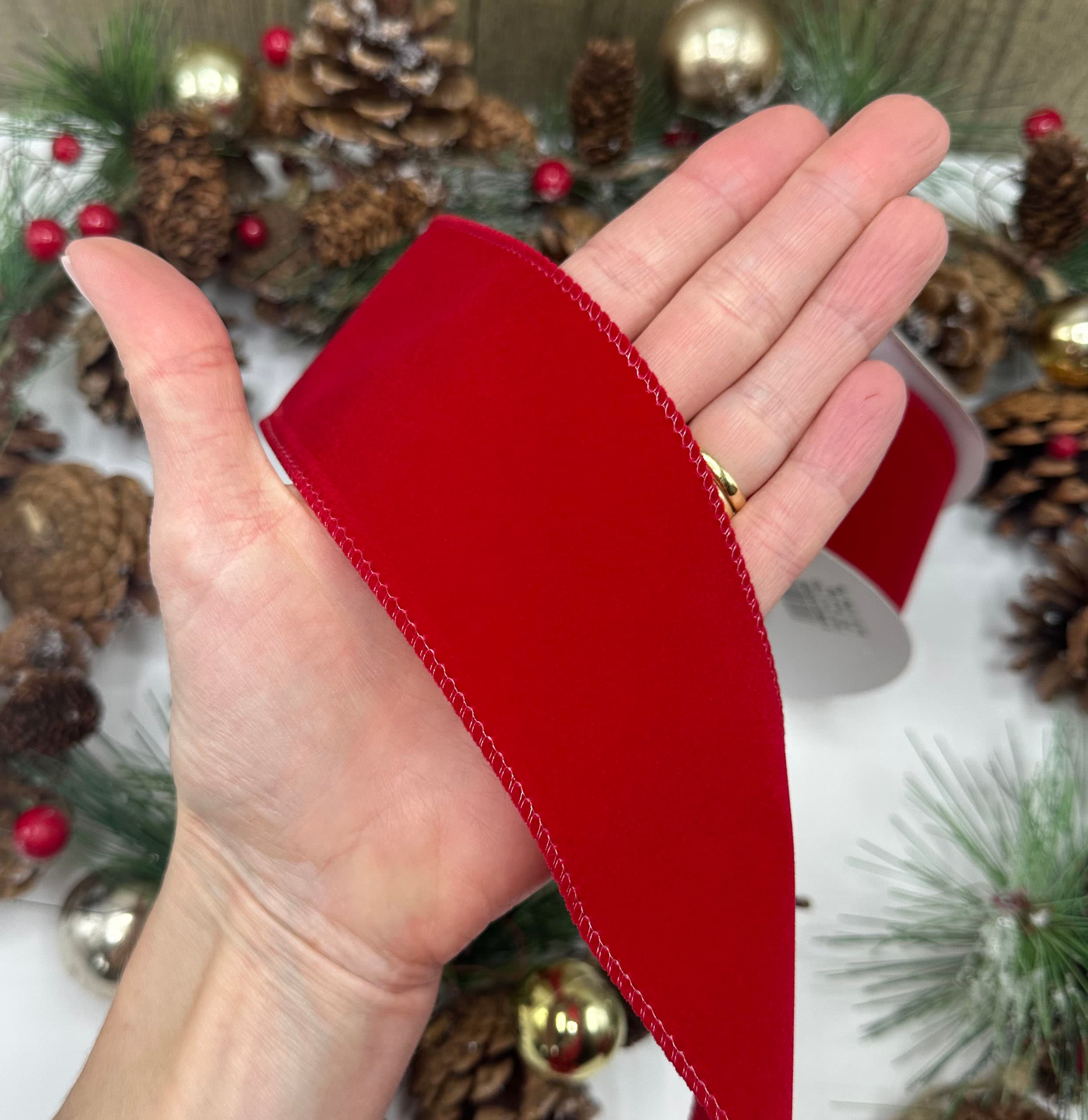 MAYREEL Nastro Per Decorazioni Natalizie In Velluto Rosa E Oro – Larghezza 10 Cm, Lunghezza 10 Metri – Con Bordi Metallizzati – Per Albero, Ghirlande, Fiocchi E Confezioni Regalo - 5