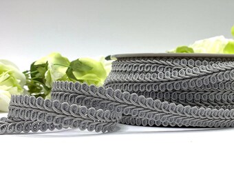 Silver Grey Scrolled Gimp Braid Trim, 15mm Upholstery & Decor
