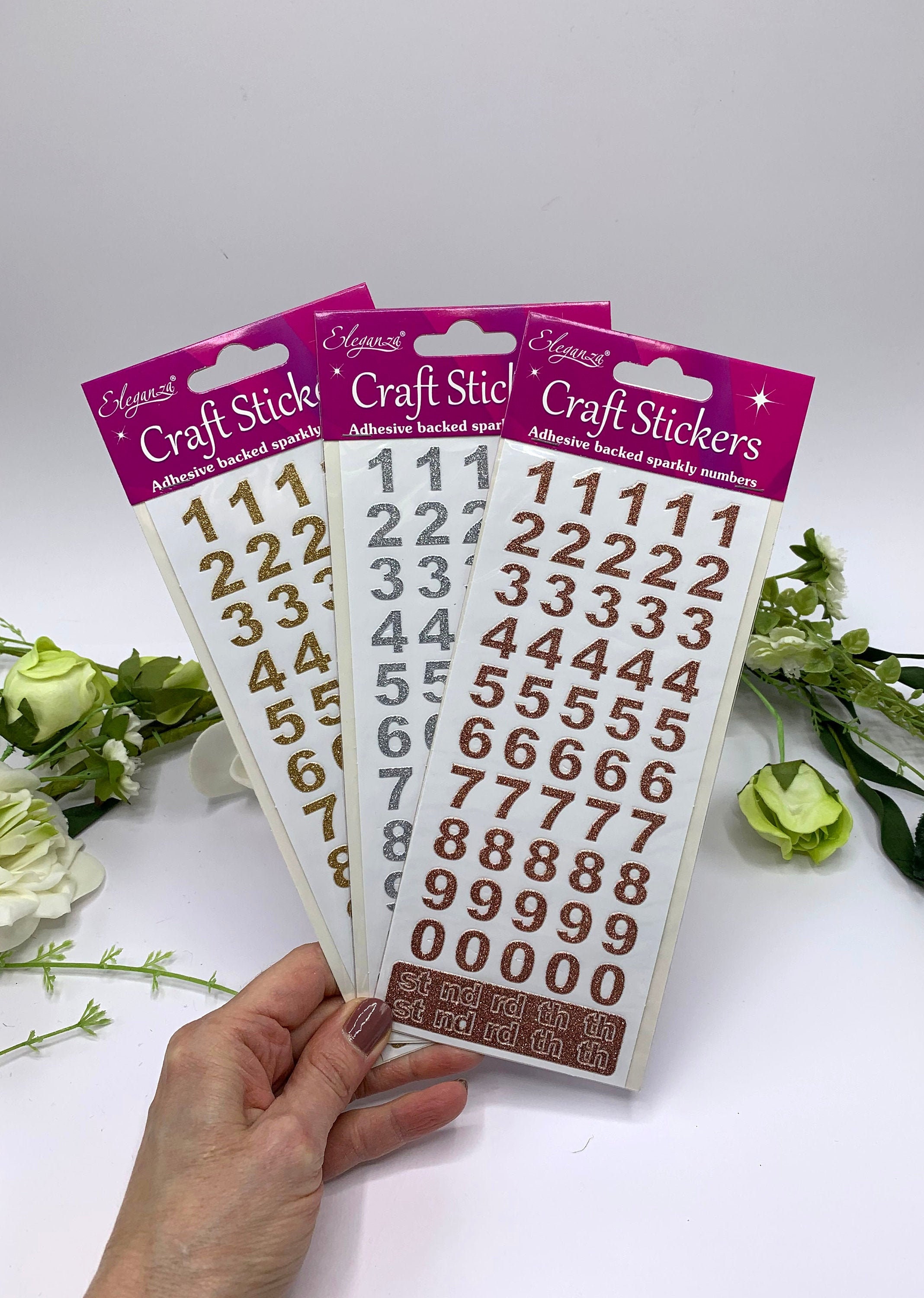 Small Glitter Number Sticker Sheet For Card Making Craft Italic