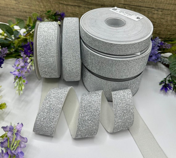 2 inch (50mm) Wide Silver Glitter Striped Elastic Band, Soft Waistband  Elastic, Elastic Trim, Sewing Elastic