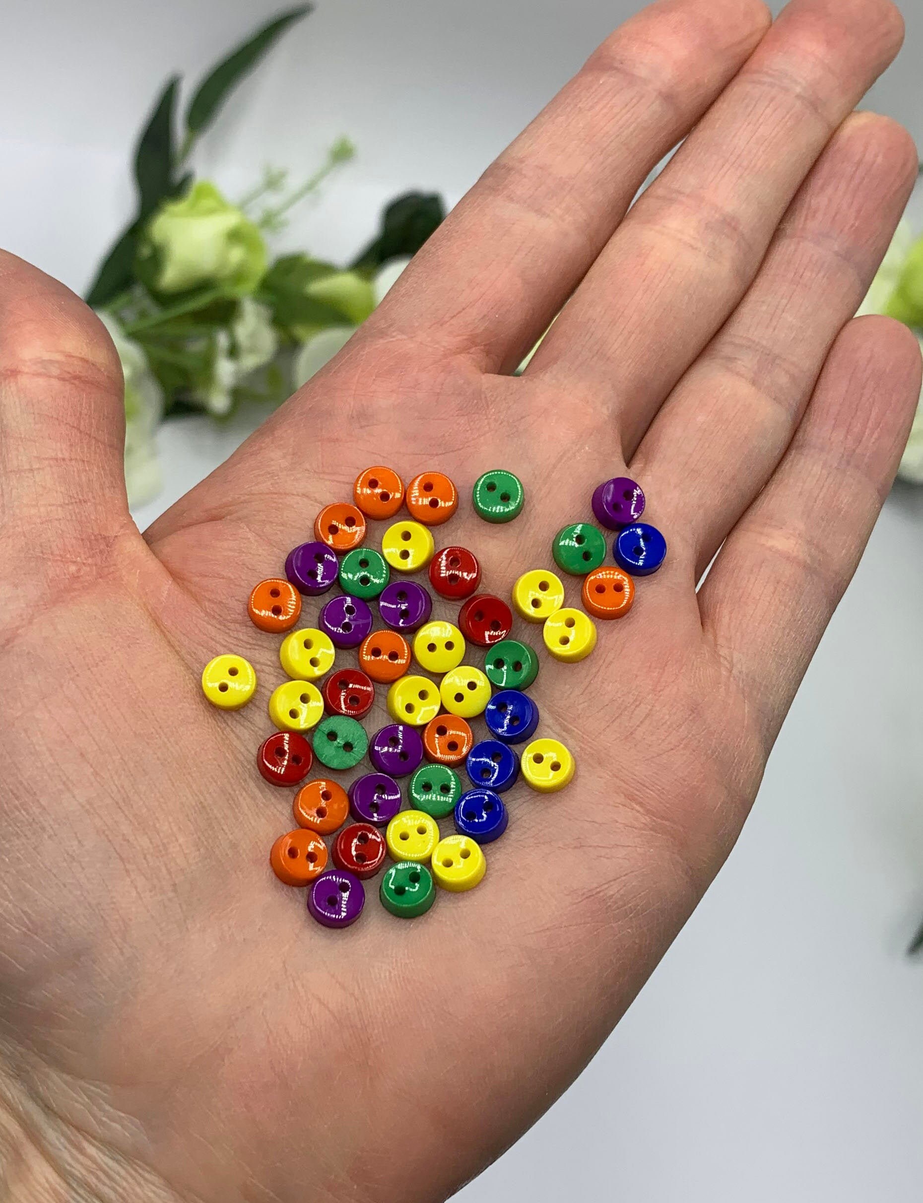 Tiny round bright Buttons, assorted glossy primary colours, 6mm small  buttons for doll making, 25 per pack