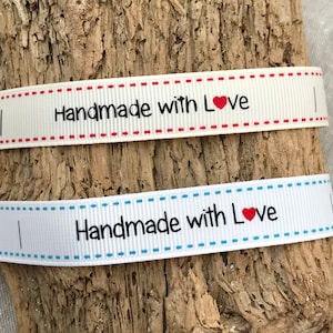 Sew in fabric labels, Handmade With Love Ribbon, 16mm white or cream grosgrain