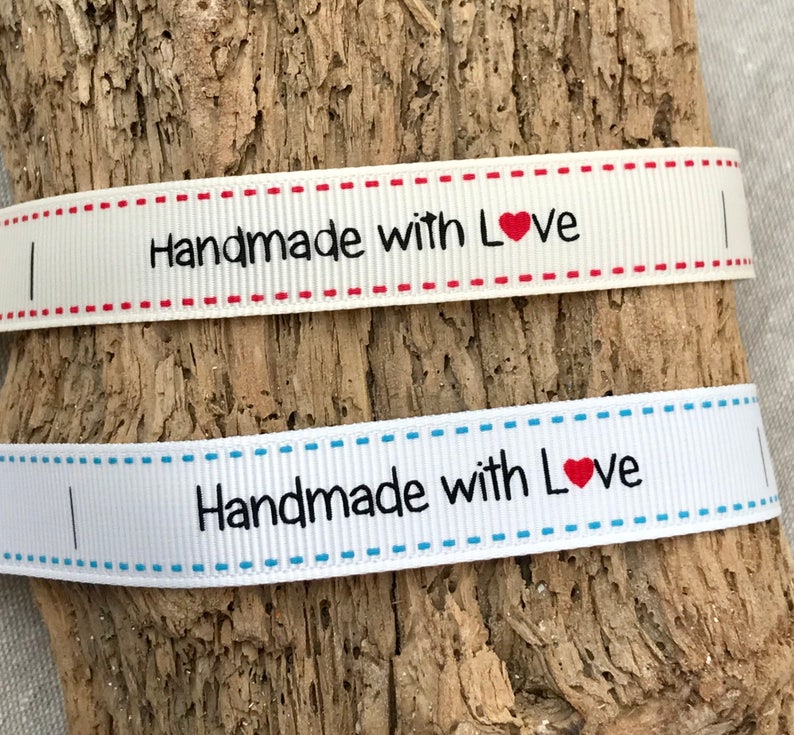 Sew in fabric labels Handmade With Love Ribbon 16mm white or Etsy
