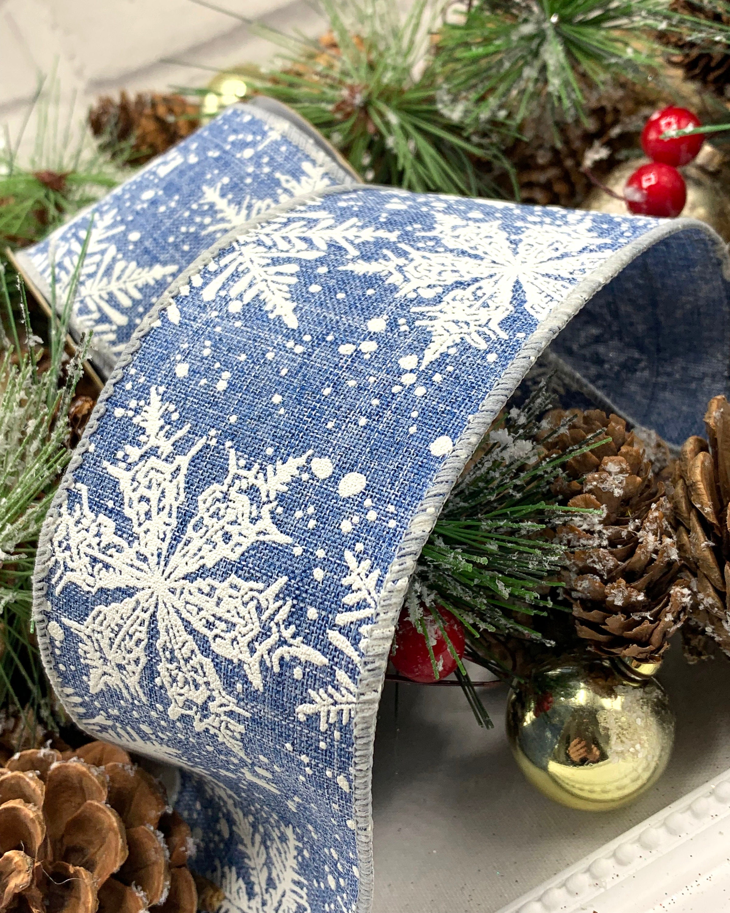 Denim Blue Snowflake Ribbon – 2.5