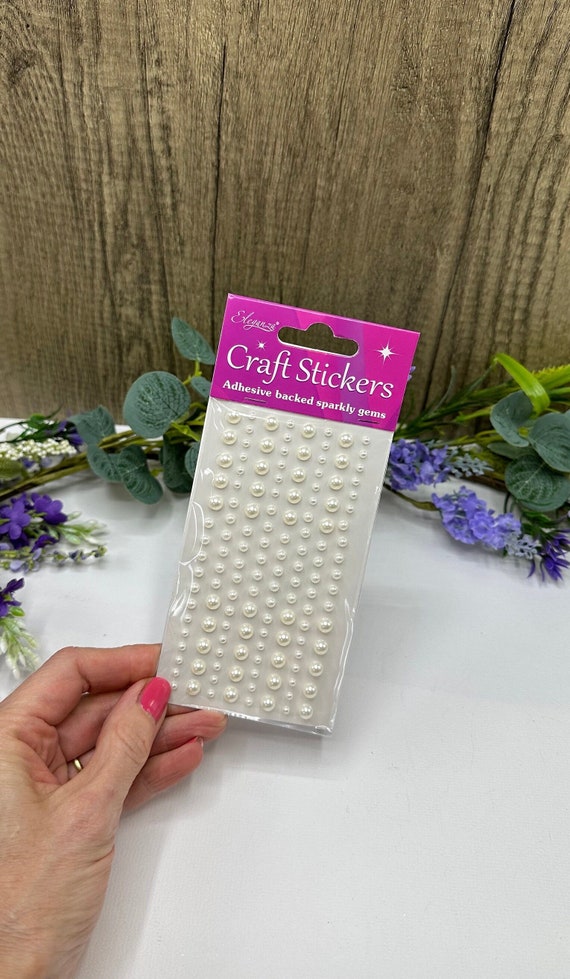 Stick on Ivory Pearls Sizes 3mm & 6mm X 136 Pieces Adhesive Backed Pearls  Peel off Pearls Wedding Embellishment Scrapbook Cards 