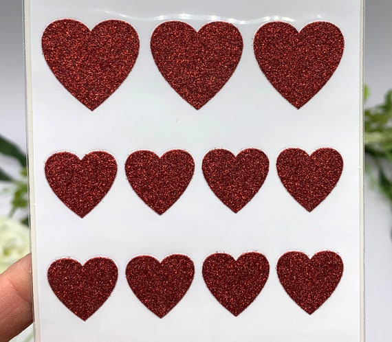 Glitter Heart Stickers, Gold Silver or Red Peel off Sparkly Heart Stickers  for Valentines Day, 30 per Sheet in 4 Sizes 